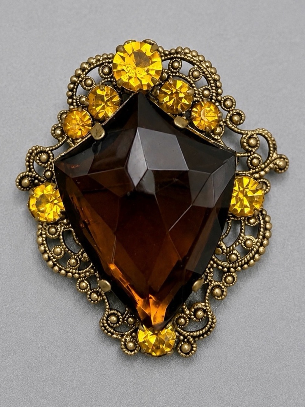 Antique Amber Filigree Brooch #cz205